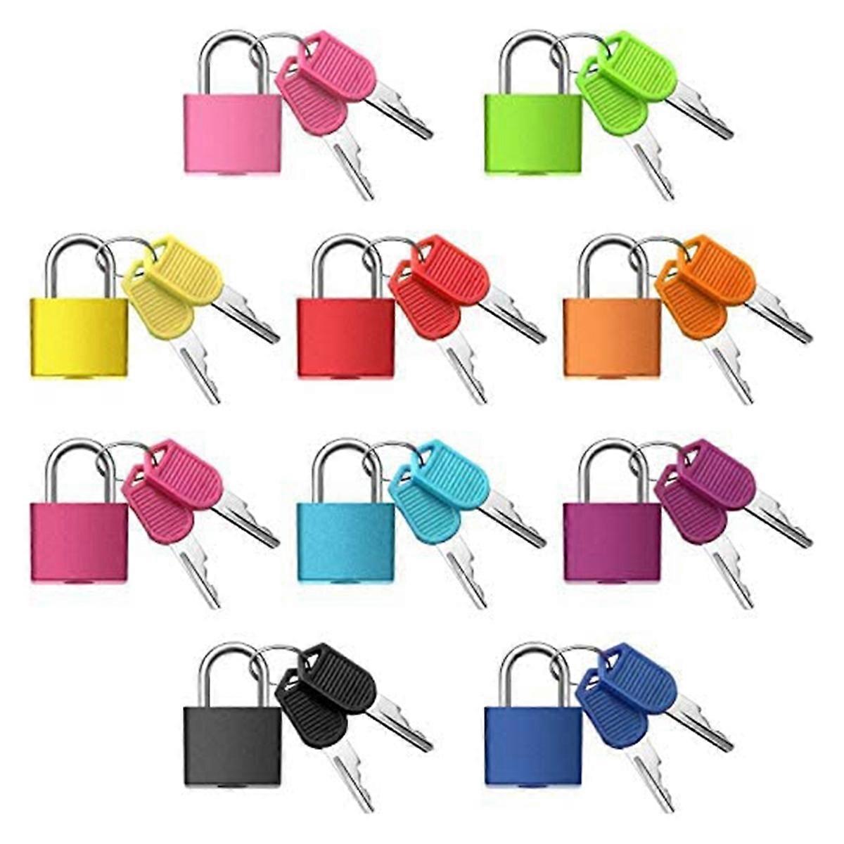 10 Pack Suitcase Locks with Keys,Multicolor Small Luggage Padlocks Metal Padlocks for School Gym Classroom Matching Game