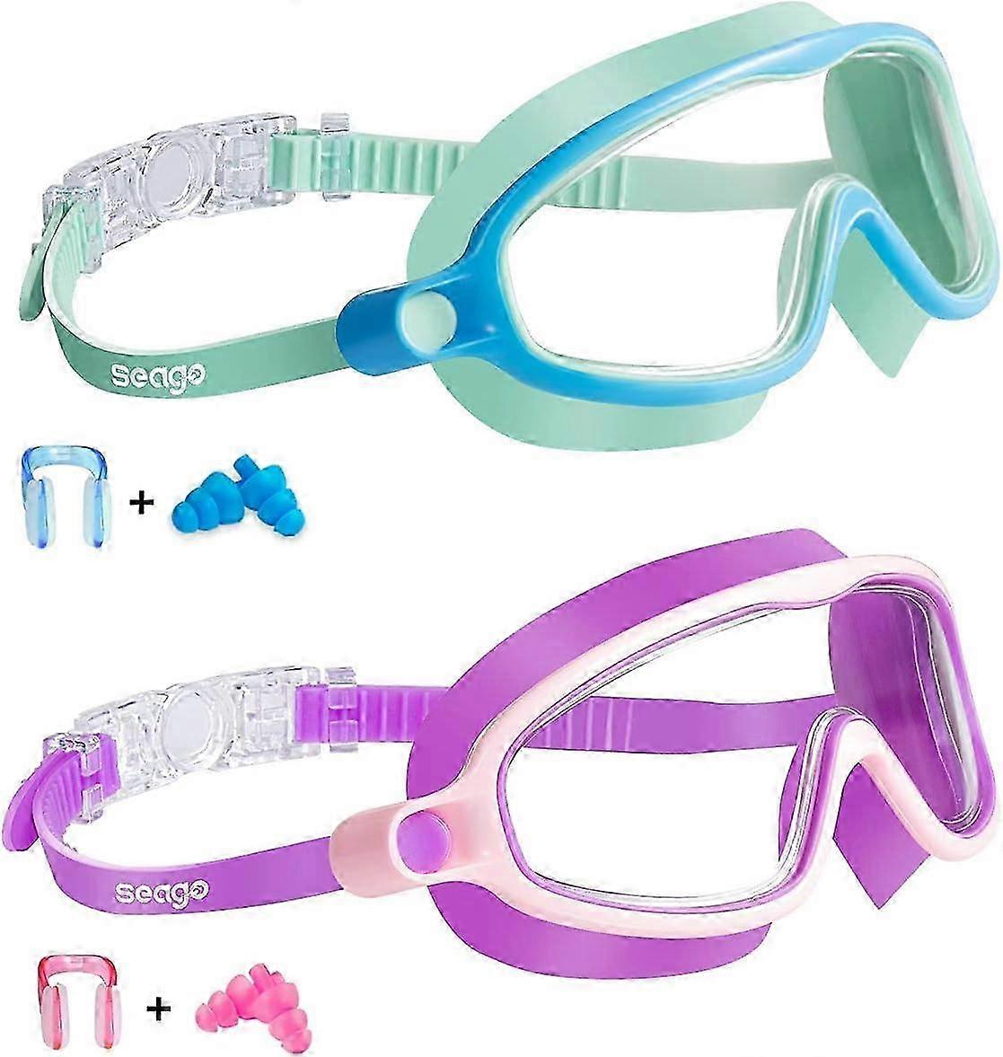 Swim Goggles 2 large number Anti-Fog Anti-UV Wide View Swimming for Kids 3-14