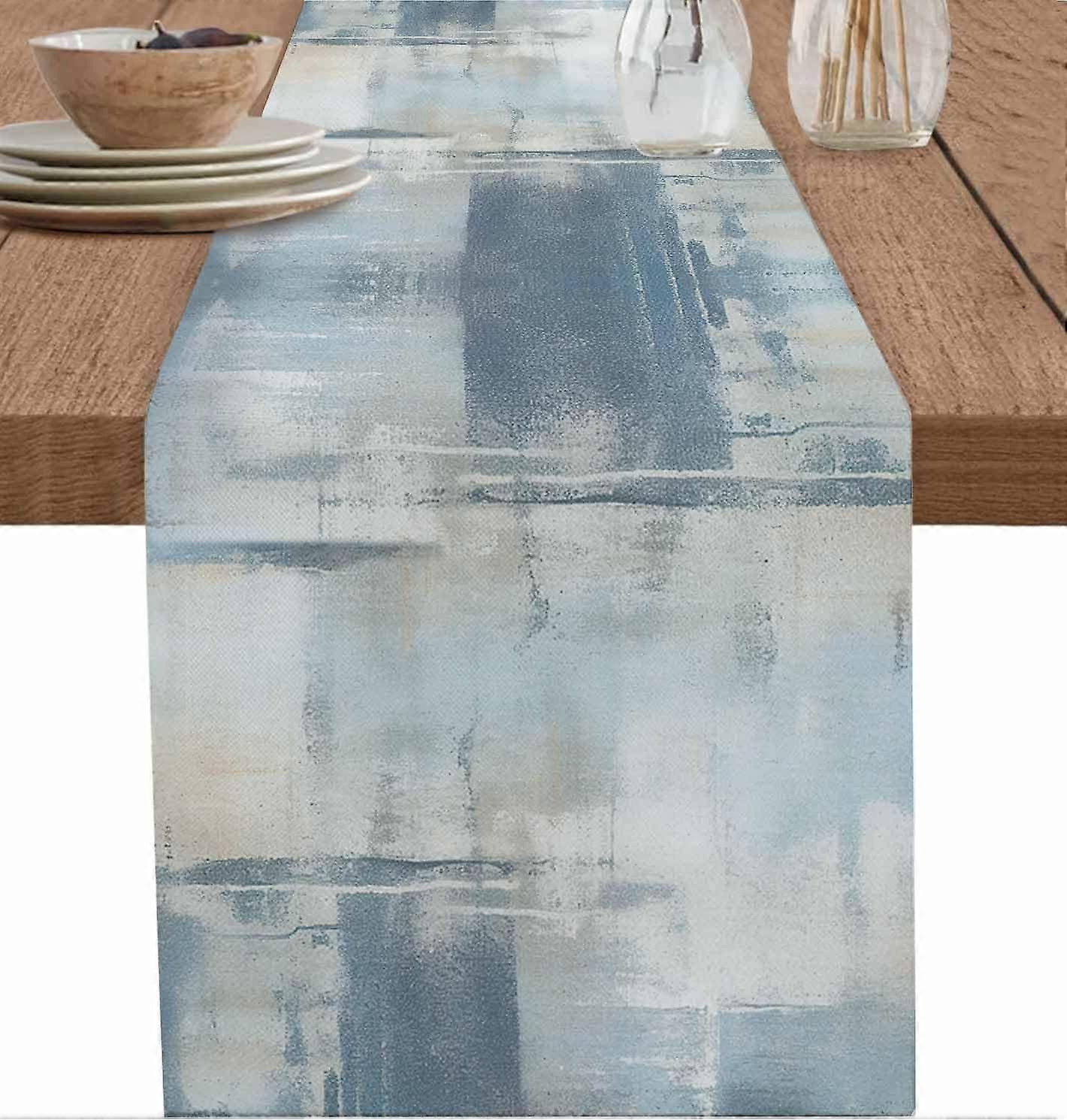Blue and Gray Table Runner 36" Long, Modern Abstract Gradient Texture Kitchen Art Dining R