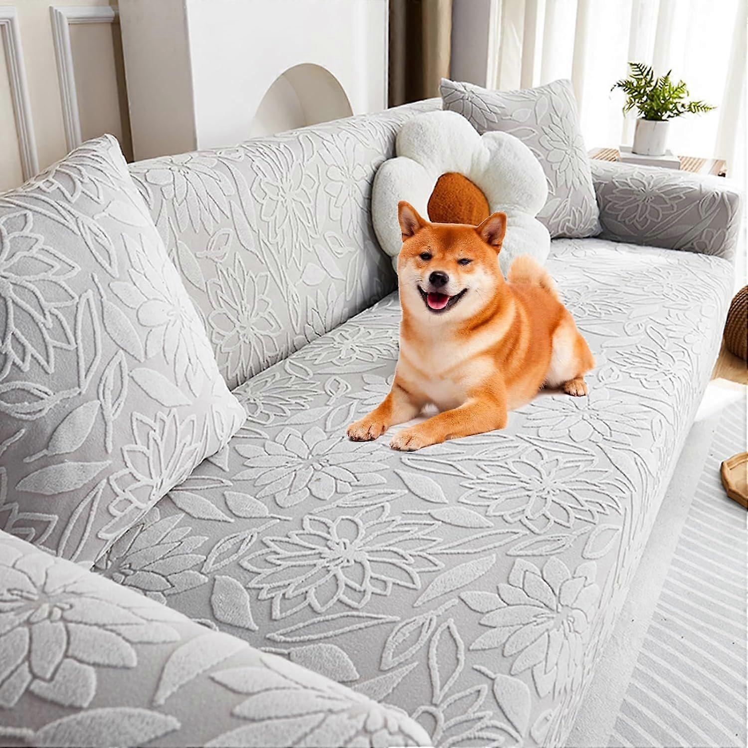 ソファ用ペットソファカバー、ボヘミアン 3D フローラル犬用ソファプロテクター、枕 2 個付き