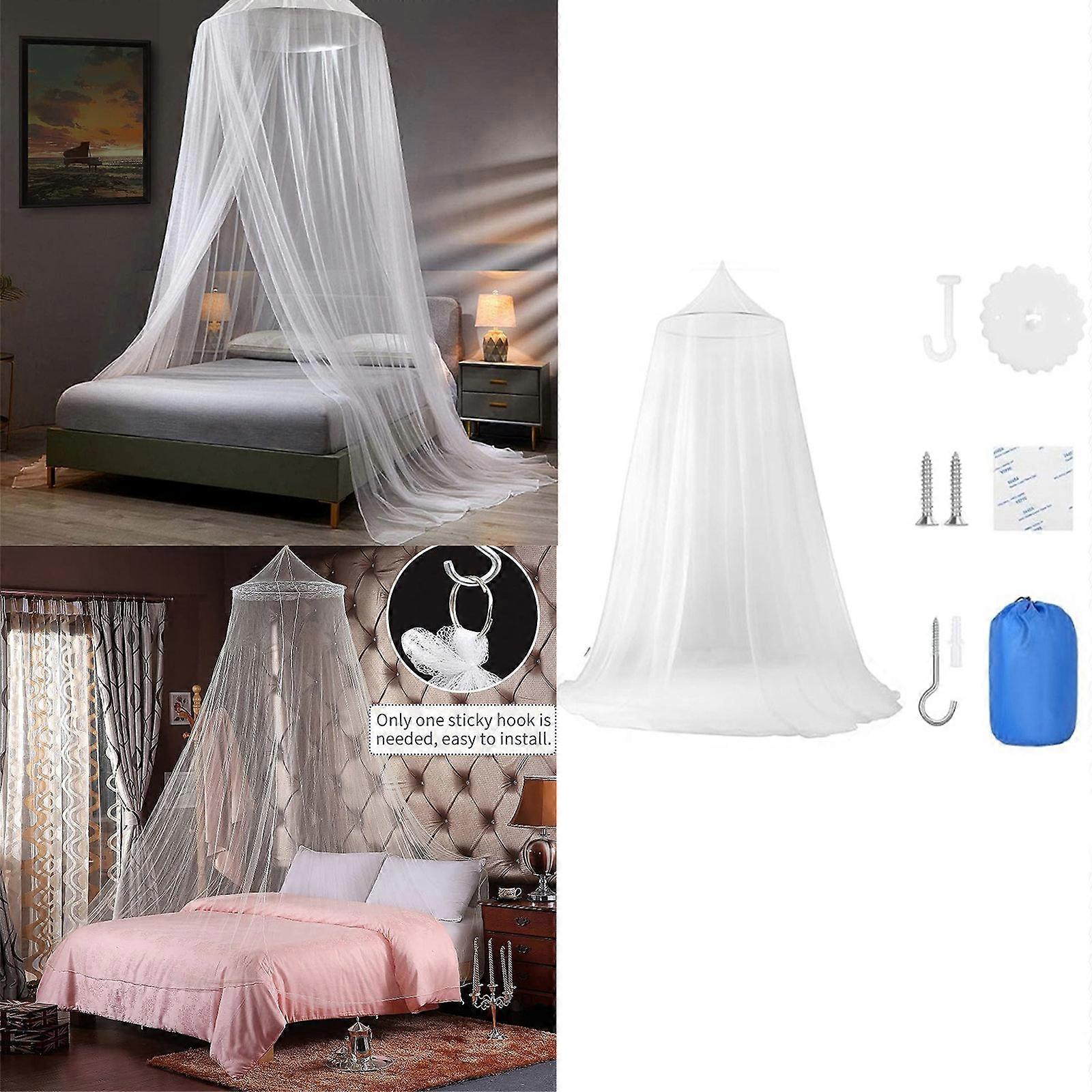 Round Top Fly Net Fine Mesh Hanging Double Bed Canopy Easy Assembly with Accessories For Adults Kids Elderly Multicolor