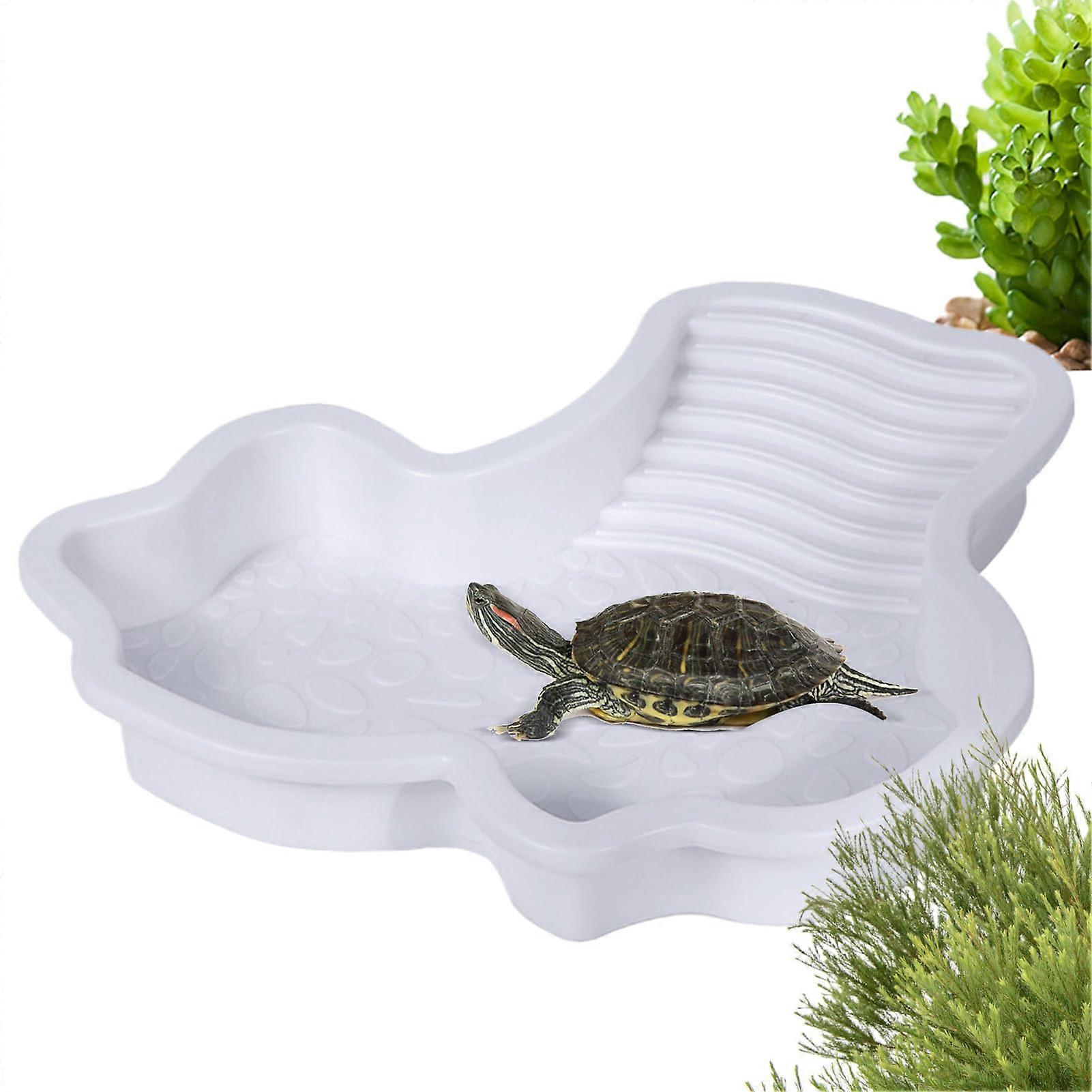 Tortoise Pool Turtle Water Bowl Reptile Bath Basking Terrace with Ramp for Frogs Lizards Bearded Dragons Snakes White
