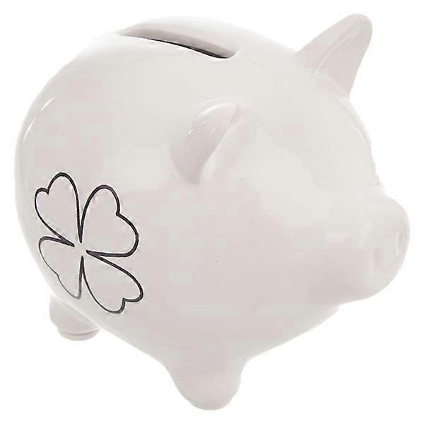 Ceramic Piggy Bank with Clover Design, Perfect for Saving.