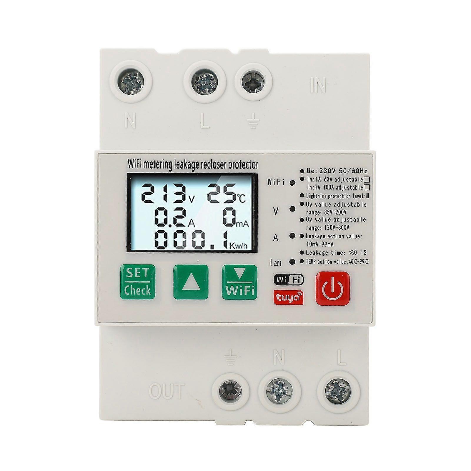 Smart WiFi Circuit Breaker Over Under Voltage Leakage Lightning Protector with Power Count AC230 50 Or 60HZ 1A to 63A