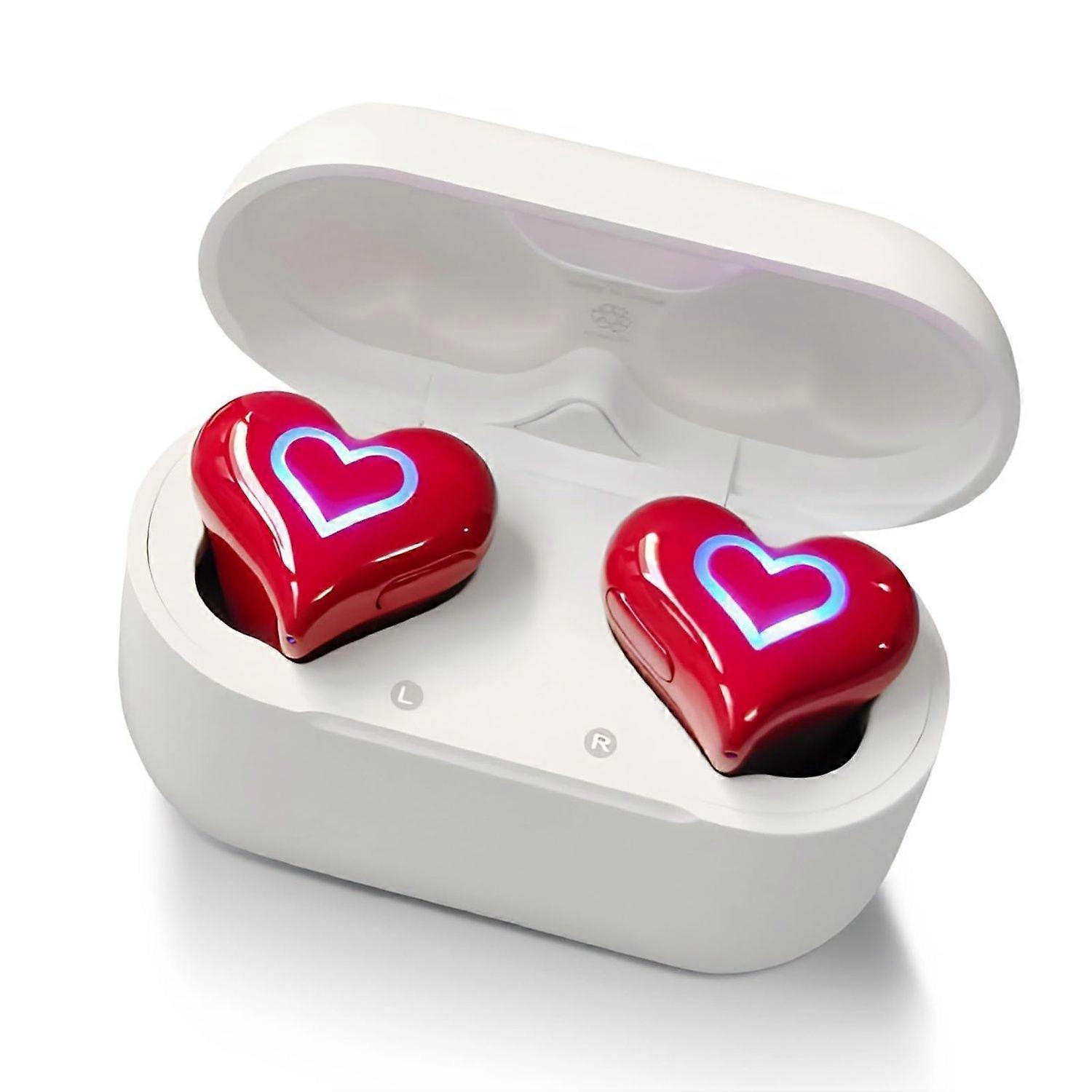 Upgraded Heart Shaped Earbuds with Light, Wireless Earbuds Luminous with Charging Case, Noise Cancelling HiFi Stereo Sound BT5.3 Earphone(Red)