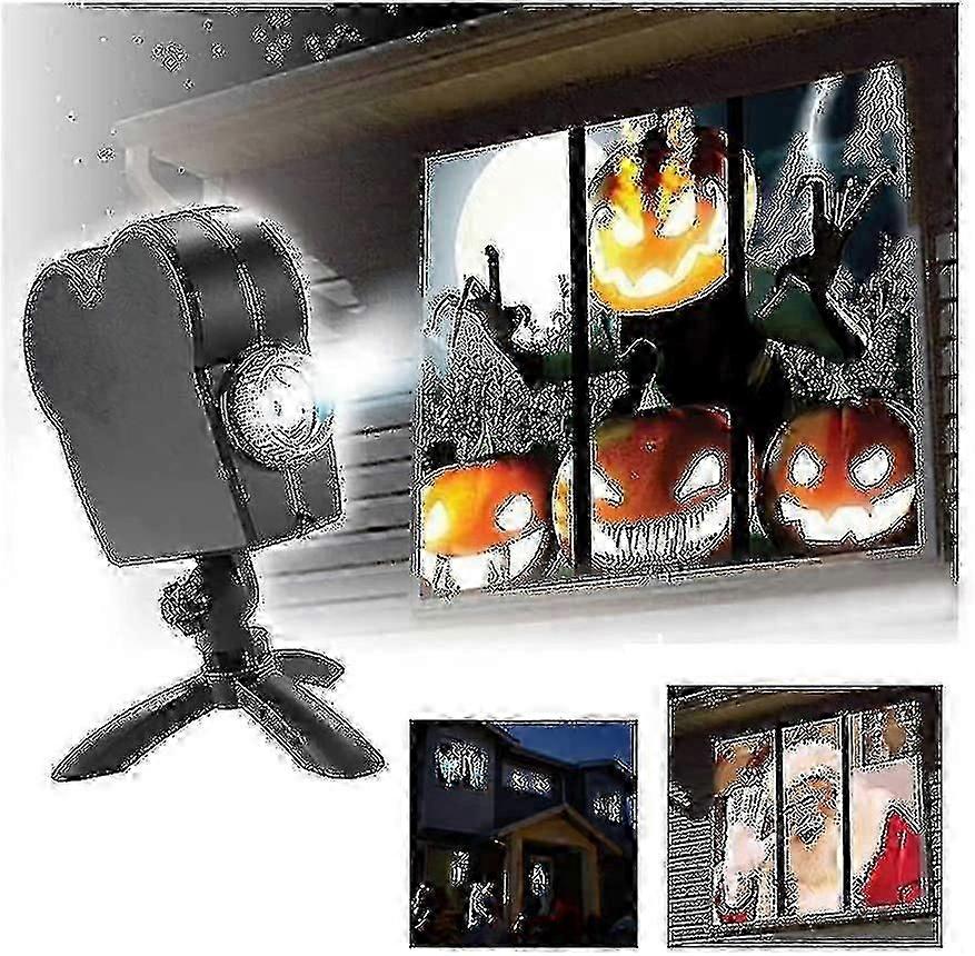 Halloween Christmas Holographic Projector Window Projector Led Holographic Projection Lamp, 12 Film