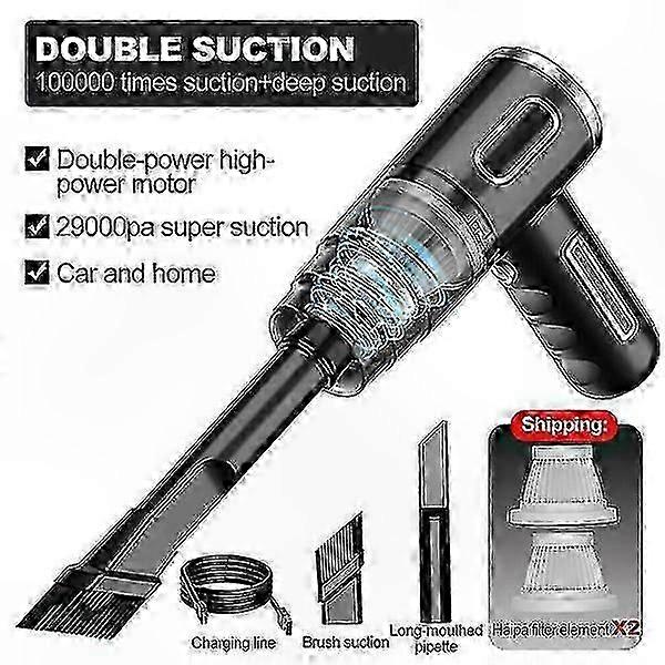 Cordless Handheld Vacuum Cleaner 29000PA Strong Suction for Wet and Dry Use Portable Design for Cars and Home Black Finish