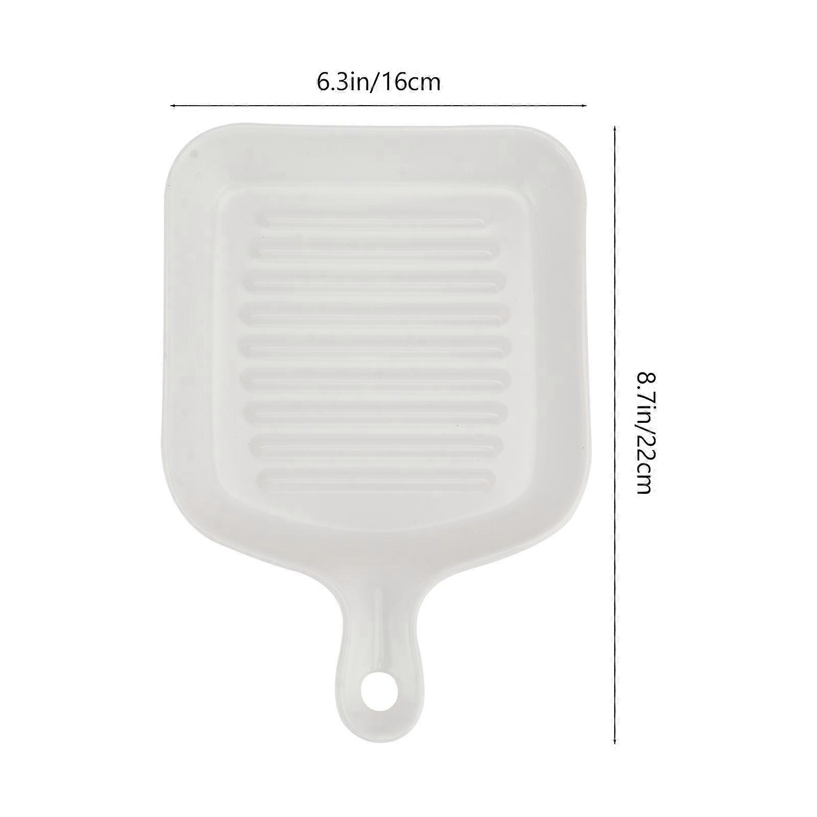 Square Grill Plate for Food Transfer with Handle White Microwave Safe