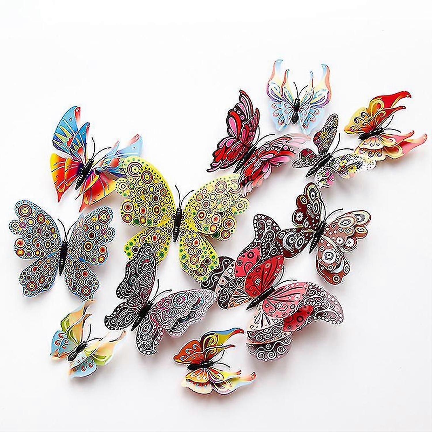 12pcs 3d Double-layer Simulation Butterfly Stickers Creative Simulation Butterfly Refrigerator Self-adhesive Decor
