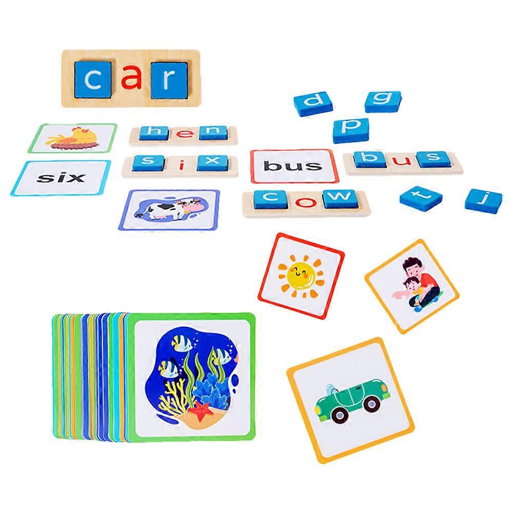 Early Learning Letter Block Toy for Spelling 2Sets Wood Matching Games