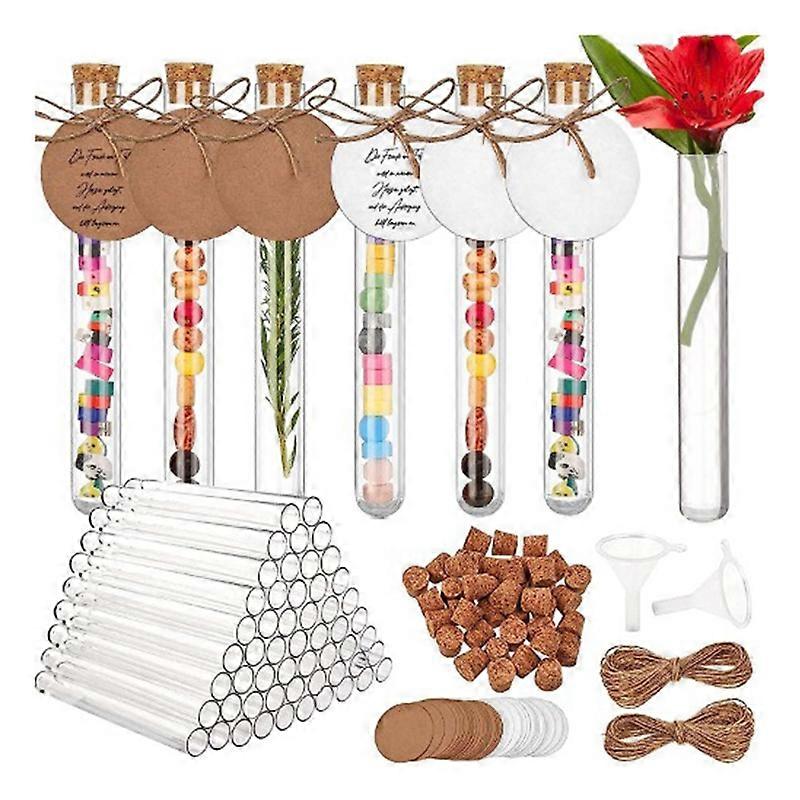 60 Pcs Test Tube With Cork, With Kraft Paper Tag & Rope Funnel