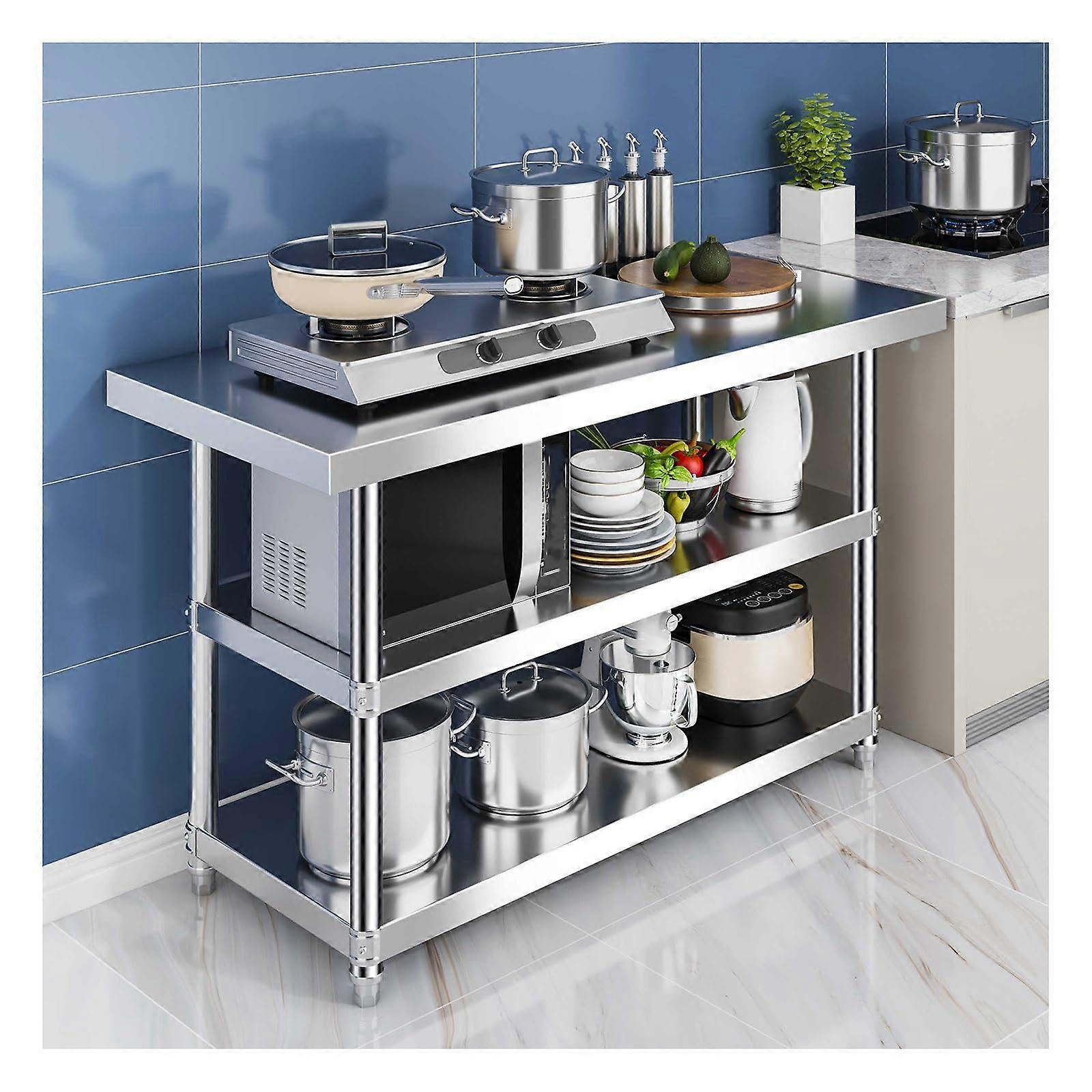 Stainless Steel Workbench 3Tier Kitchen Storage Rack Prep Table HeightAdjustable Triangle Fixed Legs 40x40x80 cm