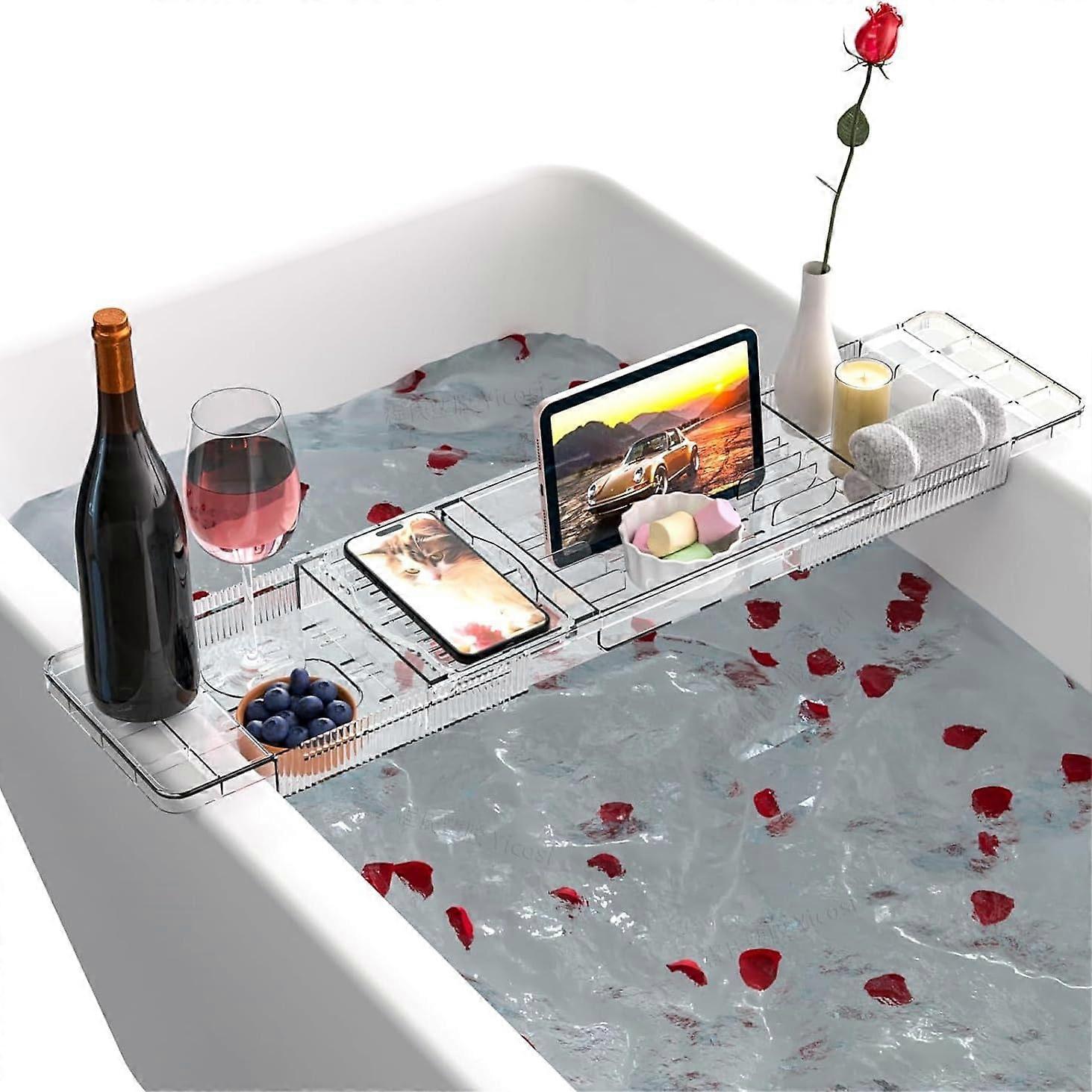 Bath Trays Across Bath Shelf, Transparent Caddy, NonSlip, Holder for iPad, Adjustable 5181 cm, For Books and Phone