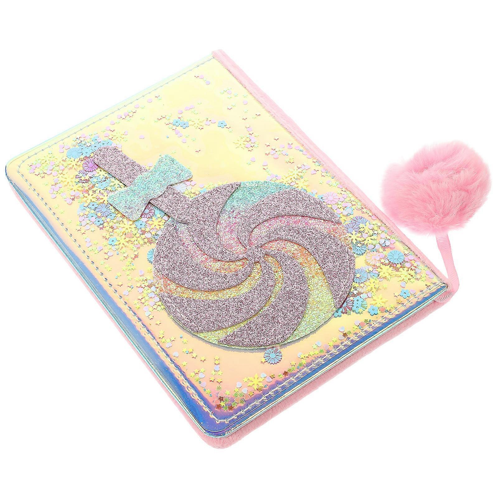 Girls Notebook Glitter Design Writing Trips Vacations Daily Life Lovely Lollipop Pattern Smooth Surface 20.5x15cm 1Set