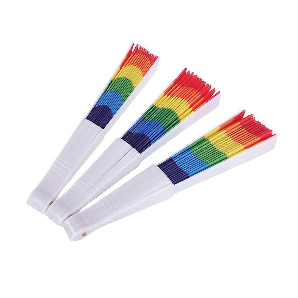 Plastic Folding Fan Colorful Fan for Cooling Use 3Pcs Hand Fans