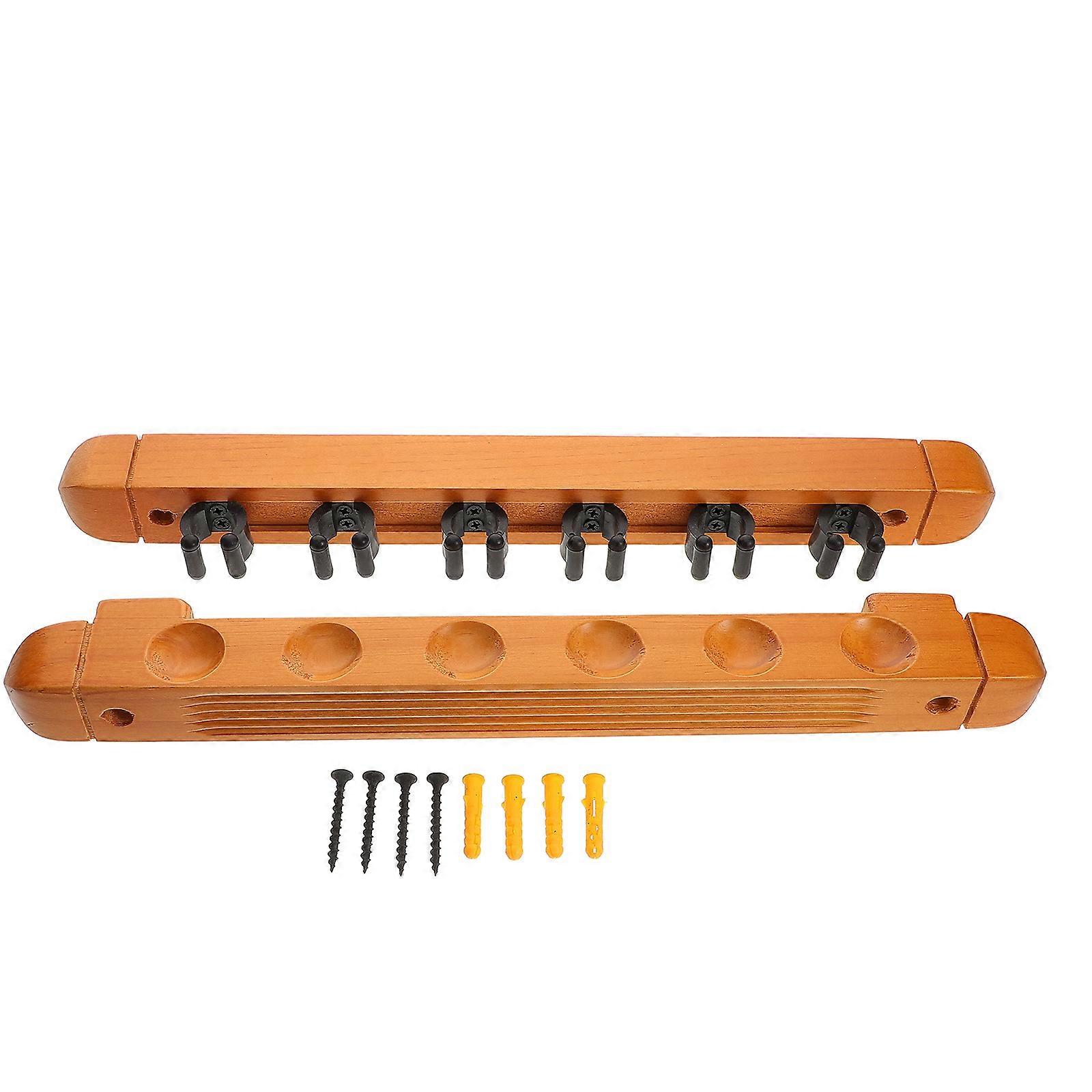 Pool Stick Wall Mount For Game Rooms Crafted Wood Storage Solution Light Yellow Easy Installation 2Pcs