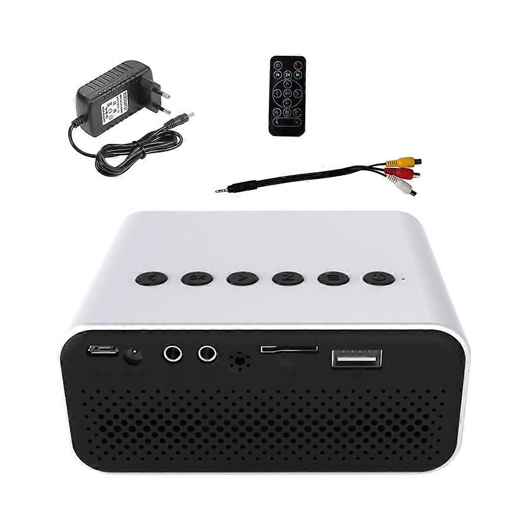 Mini Projector 1080P LED Cinema Projector Adjustable Portable Media Video Player, White, EU Plug