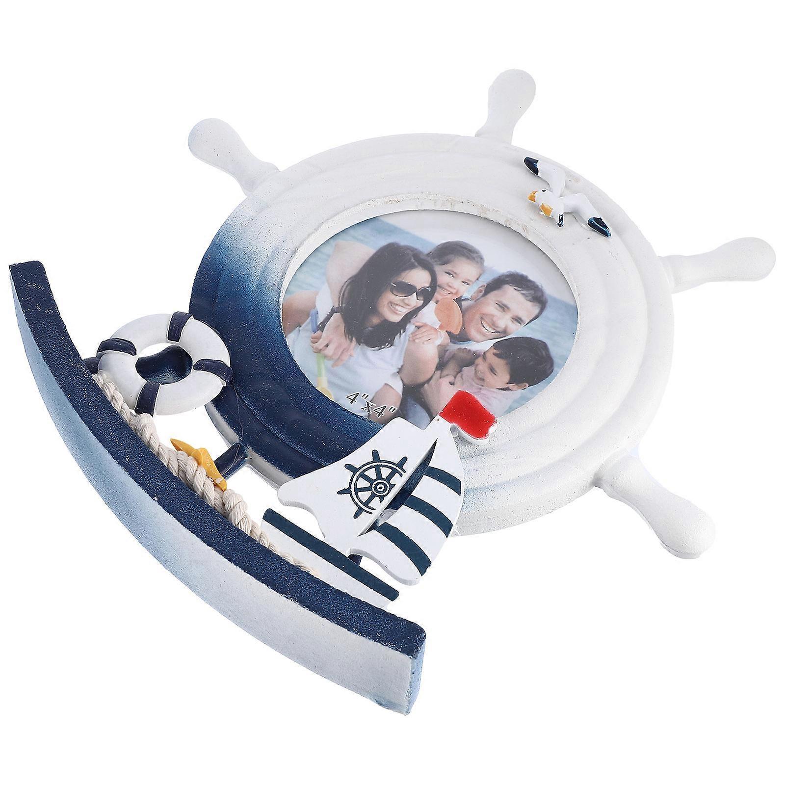 Steering Wheel Photo Frame Nautical Style for Tabletop Decor 3Pcs