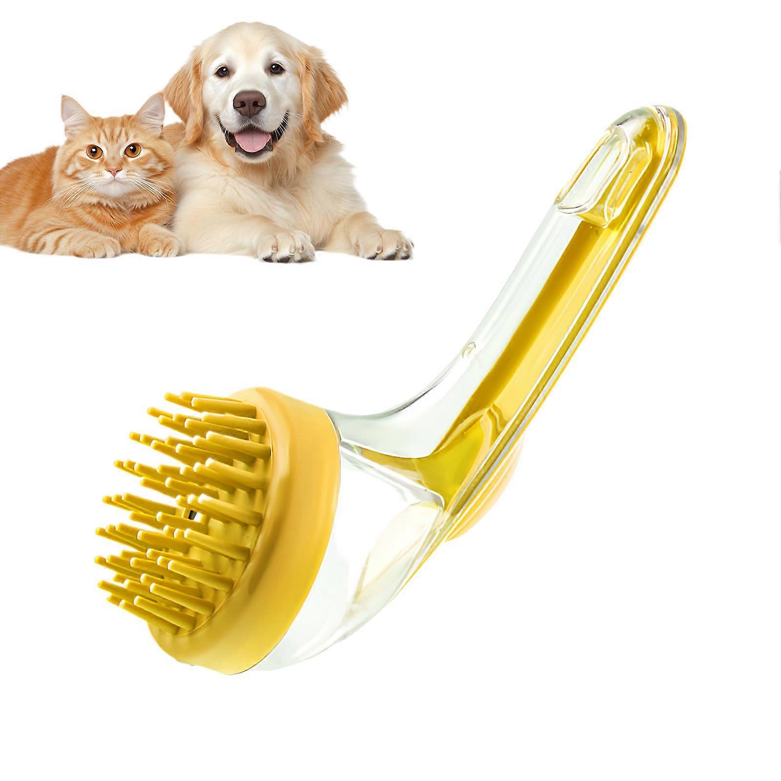 Dog Bath Scrubber With Soap Dispenser Gentle Pet Cleaning Bath Yellow