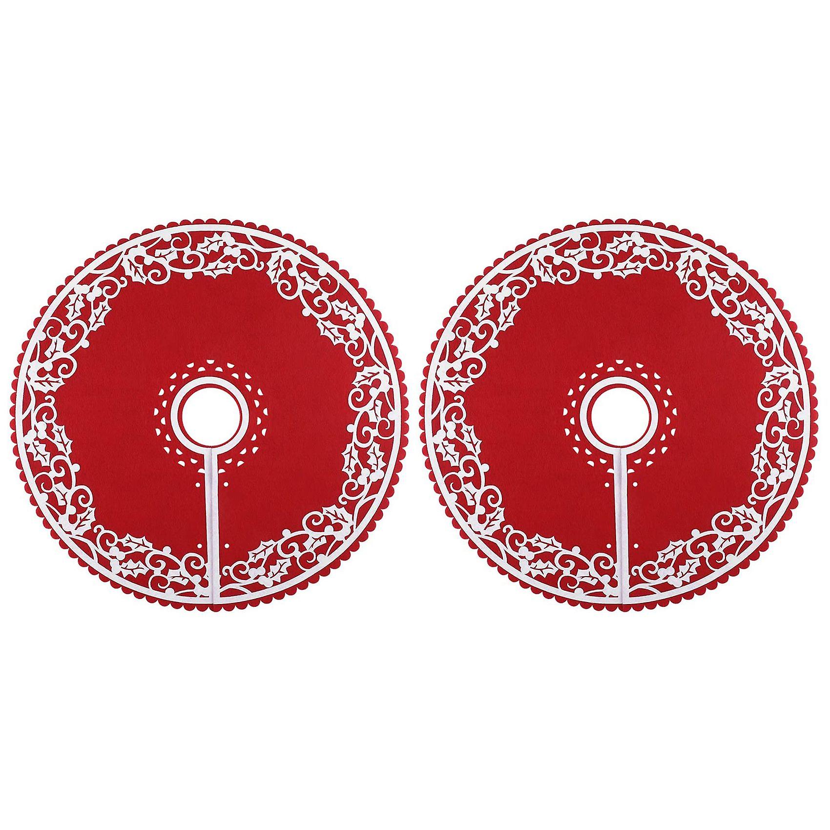 2 Pcs Skirt - 12 Inches Mini Tree Skirt with Floral Border Pattern for New Year Party Xmas Decorati