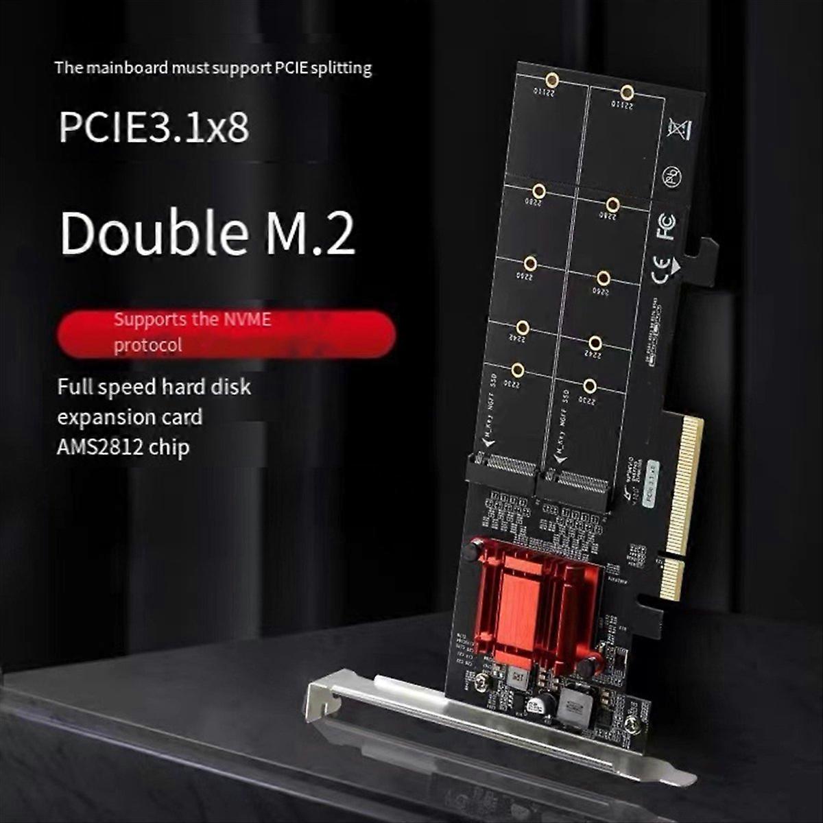Placă de expansiune PCIE3.1 X8 la Dual M.2 Hard Disk, cip ASM1812, suportă protocolul NVME, extindere la viteză completă
