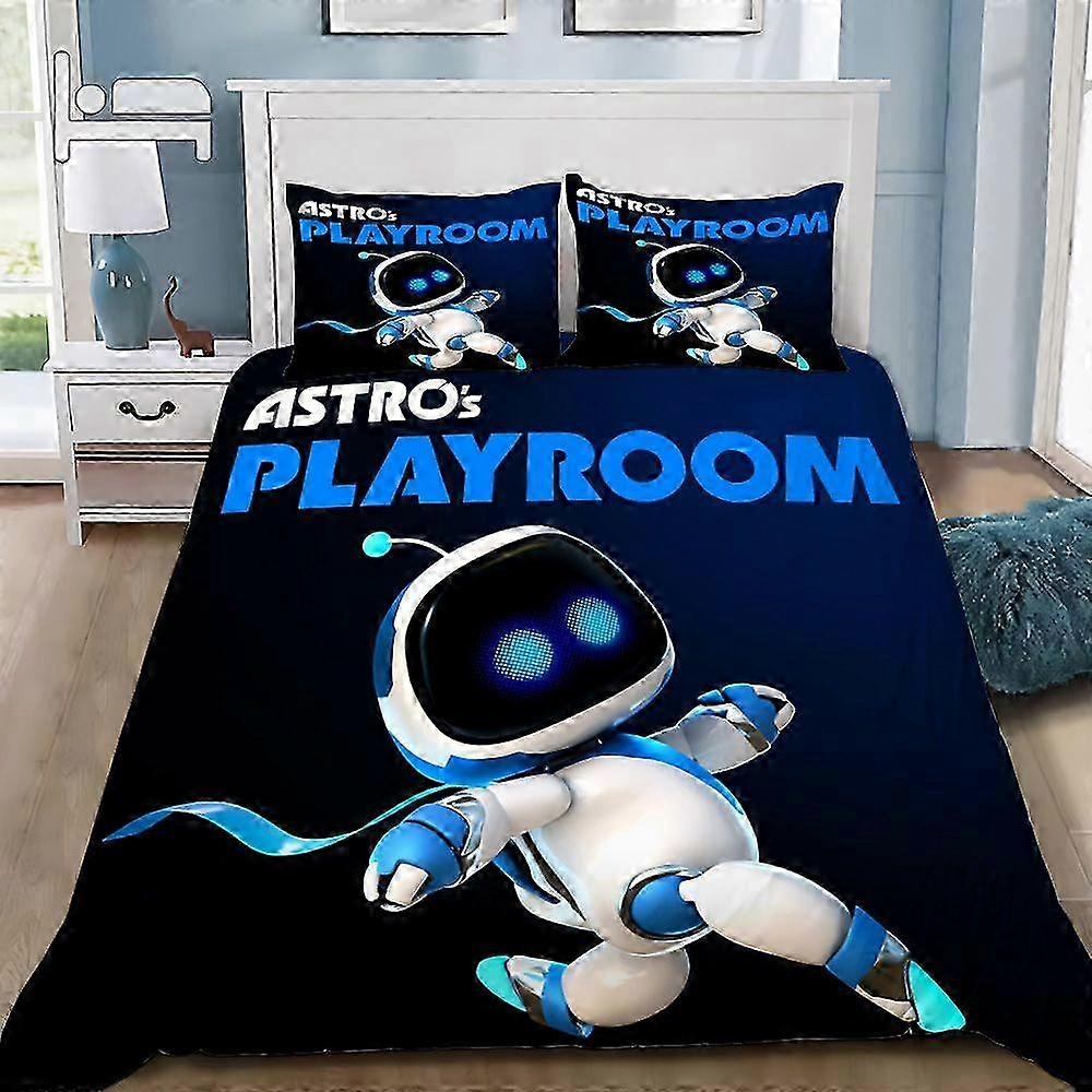 x2266 ProstěradlaFashion A-Astrobot Game Tištěná ložní souprava pro chlapce a dívky Dvojitá velikost povlaku na přikrývku Povlak na polštář pro chlapce Dospělý domácí textil 3-dílné ložní prádlo