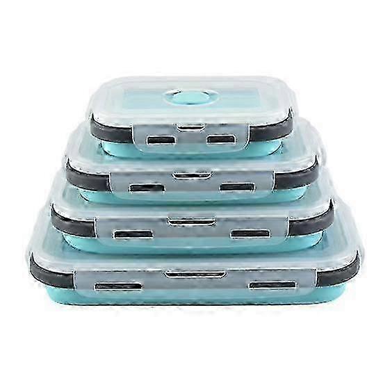 4Pcs Collapsible Food Storage Container With Lids Flat Stackable Refrigerator Food Box Set Silicone Food Sealed Crisper Lunch Bento Box For 25-26
