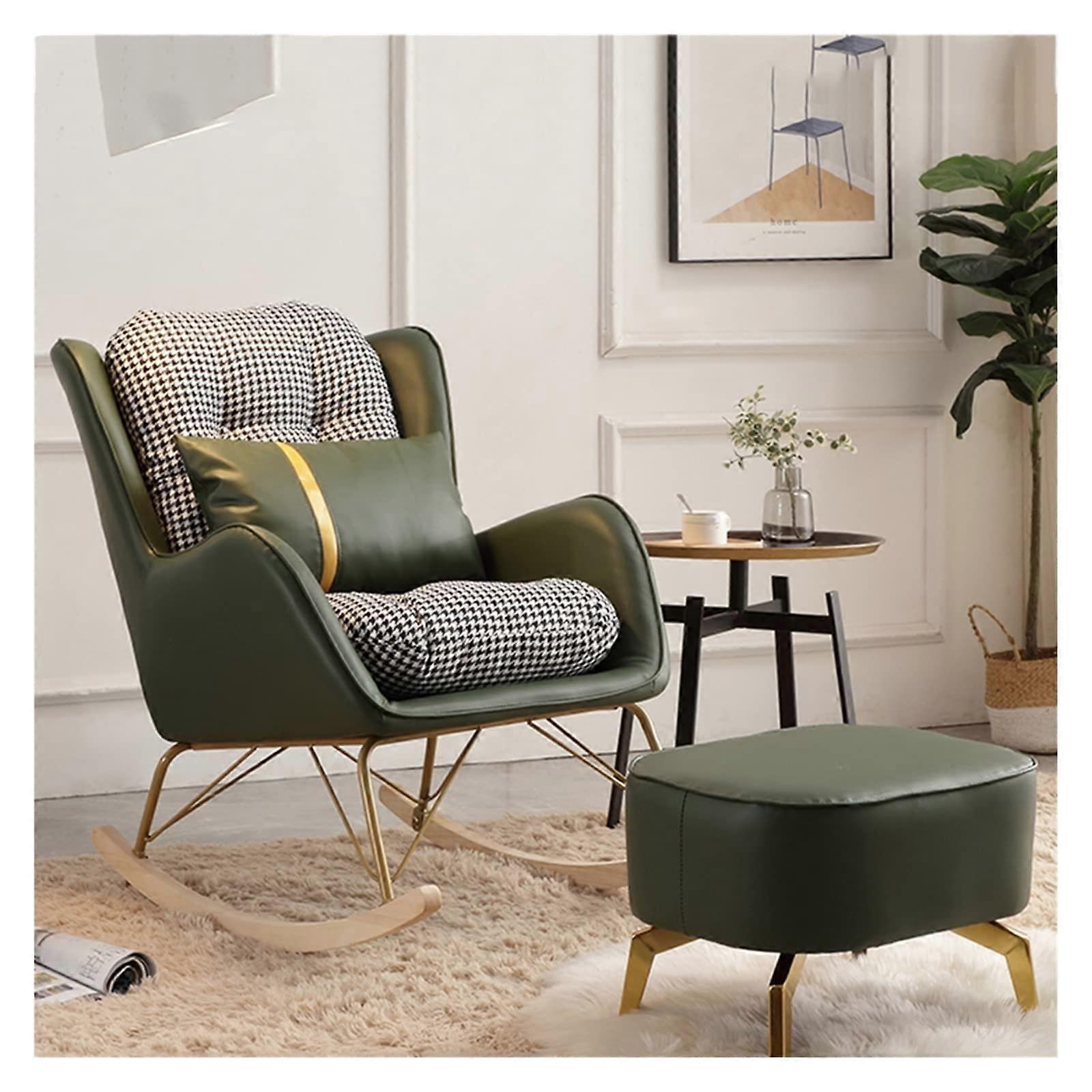 Modern Upholstered Rocking Chair With Ottoman Glider Rocker  Backrest Green
