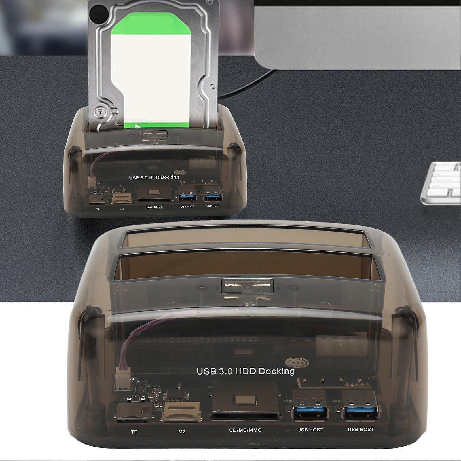 USB 3.0 to SATA IDE Dual Bay External Hard Drive Dock Offline Clone Support 20TB 6Gbps for 2.5in 3.5in HDD SSD IDE 100‑240V EU Plug 