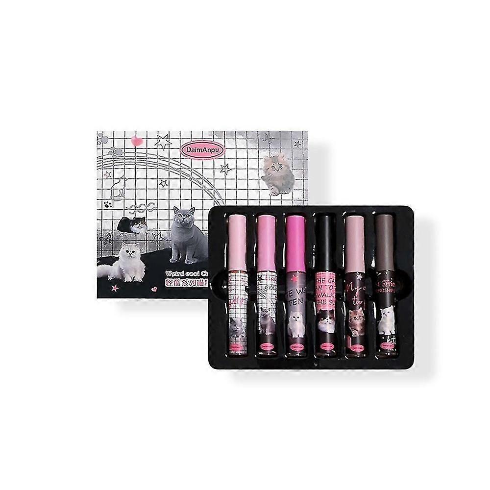 6pcs/set Weird Cool Series Meow Star Lip Glaze Set Texture Silky Light Thin