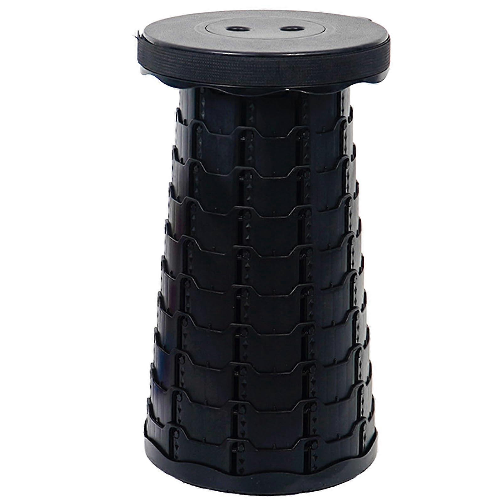 Portable Telescopic Folding Stool Rainbow Plastic Seat Telescoping Legs Height Adjustable 350 Lb Capacity Black