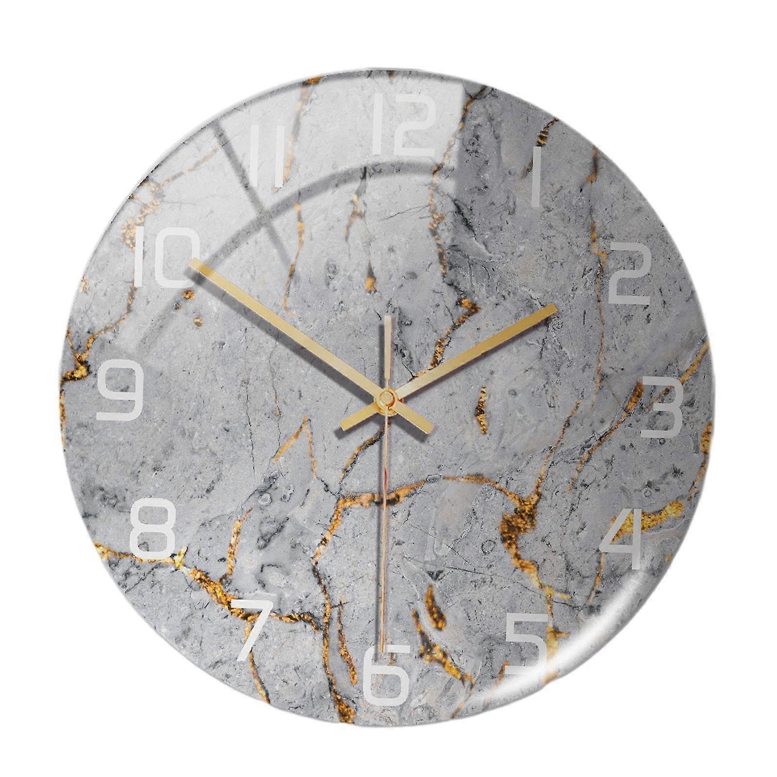 Alarm Clocks Nordic Texture Round Battery Operated Wall Clock For Office Grey Contemporary Style