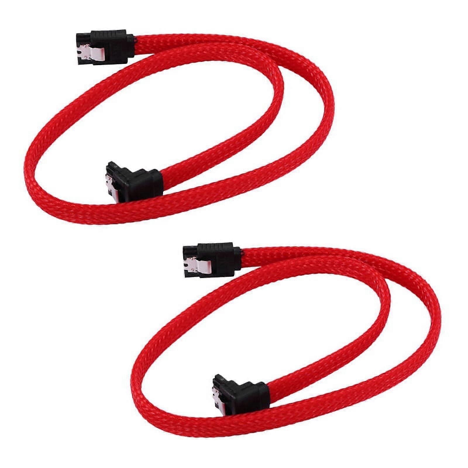2X 50CM SATA 3.0 III SATA3 7pin Data Cable Right Angle 6Gb/s SSD Cables HDD Hard Disk Data Cord with Nylon Sleeved
