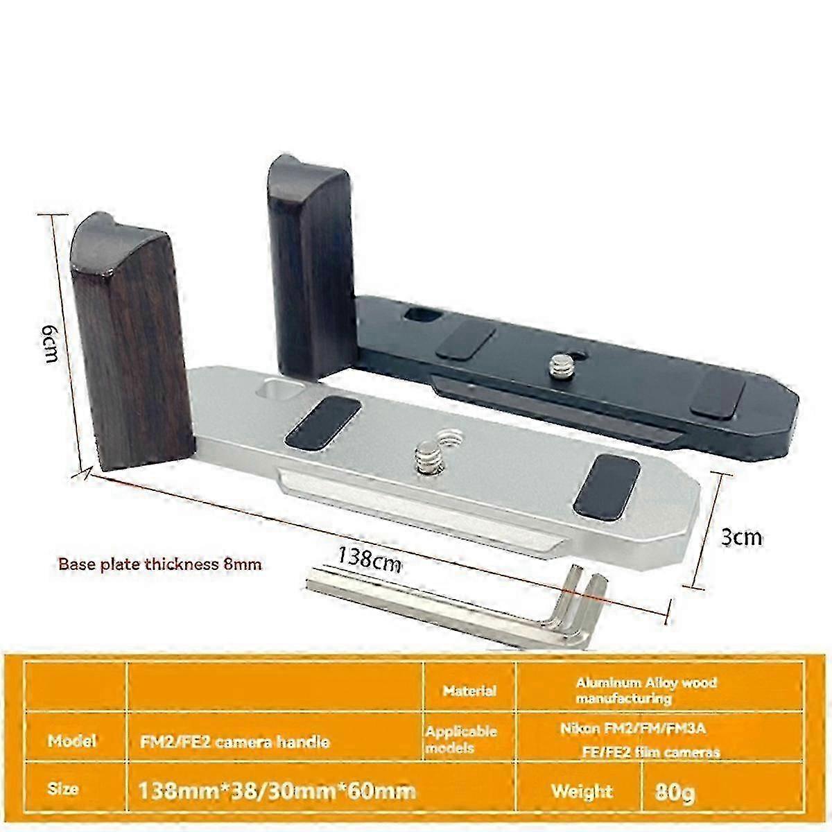Wooden Grip Handle with Quick Release for Camera L Plate Base, Compatible with FM, FM2, FM3A, FE, FE2 Accessories