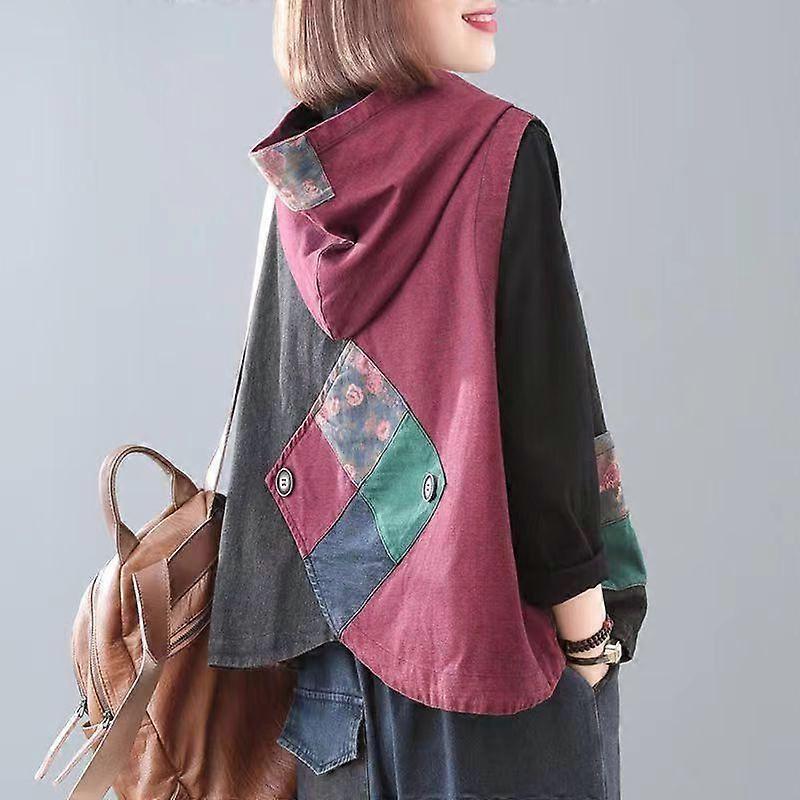 Large Size Women's Summer Patchwork Print Denim Vests