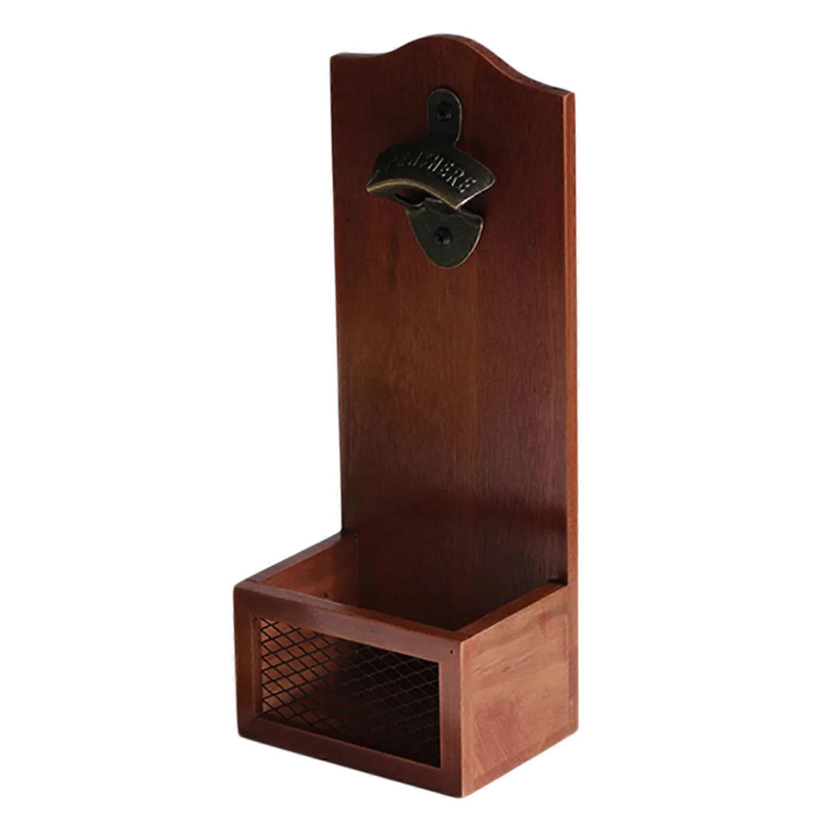 Space Saving Wooden Bottle Opener with Cap Collector Wall Mount Design Multipurpose Application For Modern Kitchens Multicolor