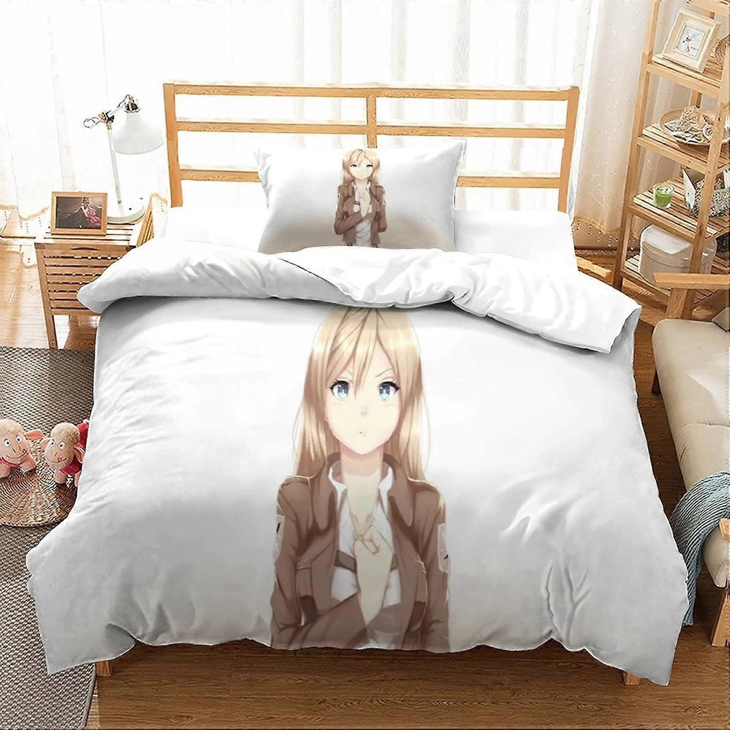 Anime Attack on Titan Duvet Capa Set 3D Printe Shingeki No Kyojin Personagens dos desenhos animados Cama Colcha Capa edredom, Microfibra macia Single