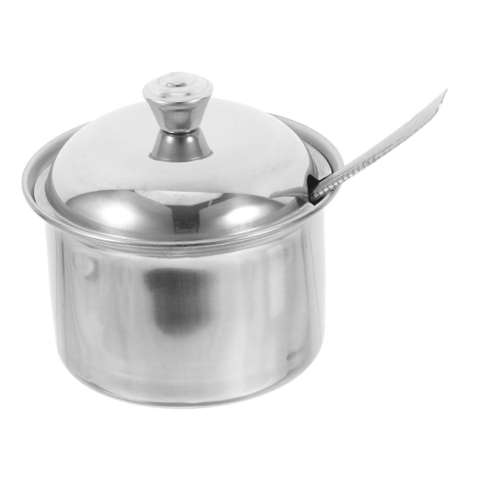 Stainless Steel Condiment Jar With Lid And Spoon, Airtight Spice Storage, Modern Sugar Bowl And Salad Dressing Container