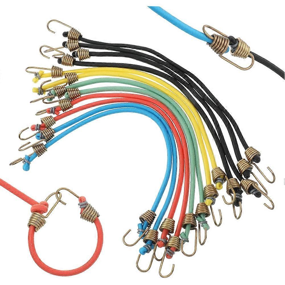 Small Bungee Cords with Hooks 12 Pack, 10 Inch Mini Adjustable Rubber Stretchy Elastic Bungee Cord for Luggage Roof Rack