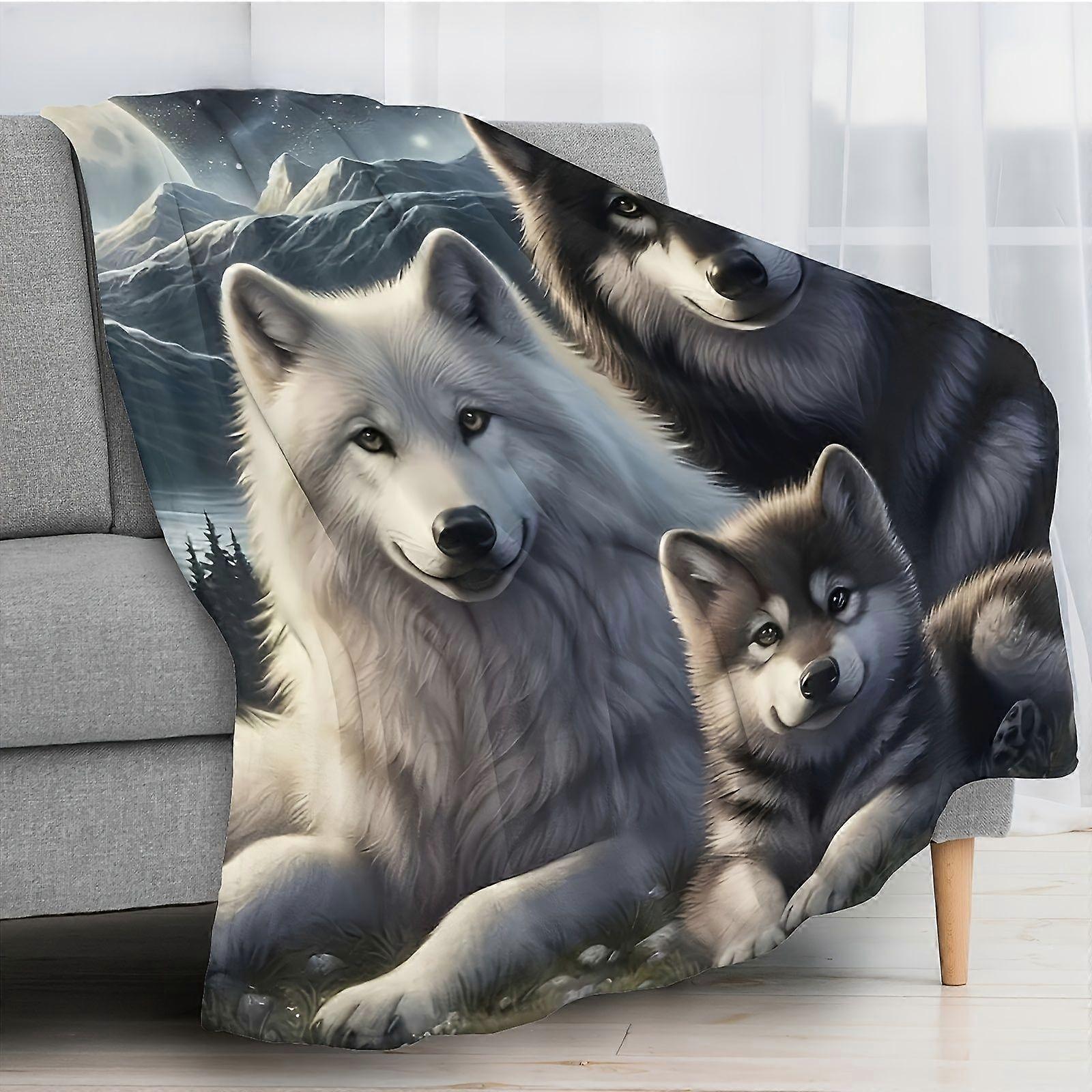 [In stock][Warm Soft Flannel Blanket] 1pc Three Wolfhounds Pattern Flannel Blanket- Warm, Soft, Machine Washable- Suitab-tfcxz46