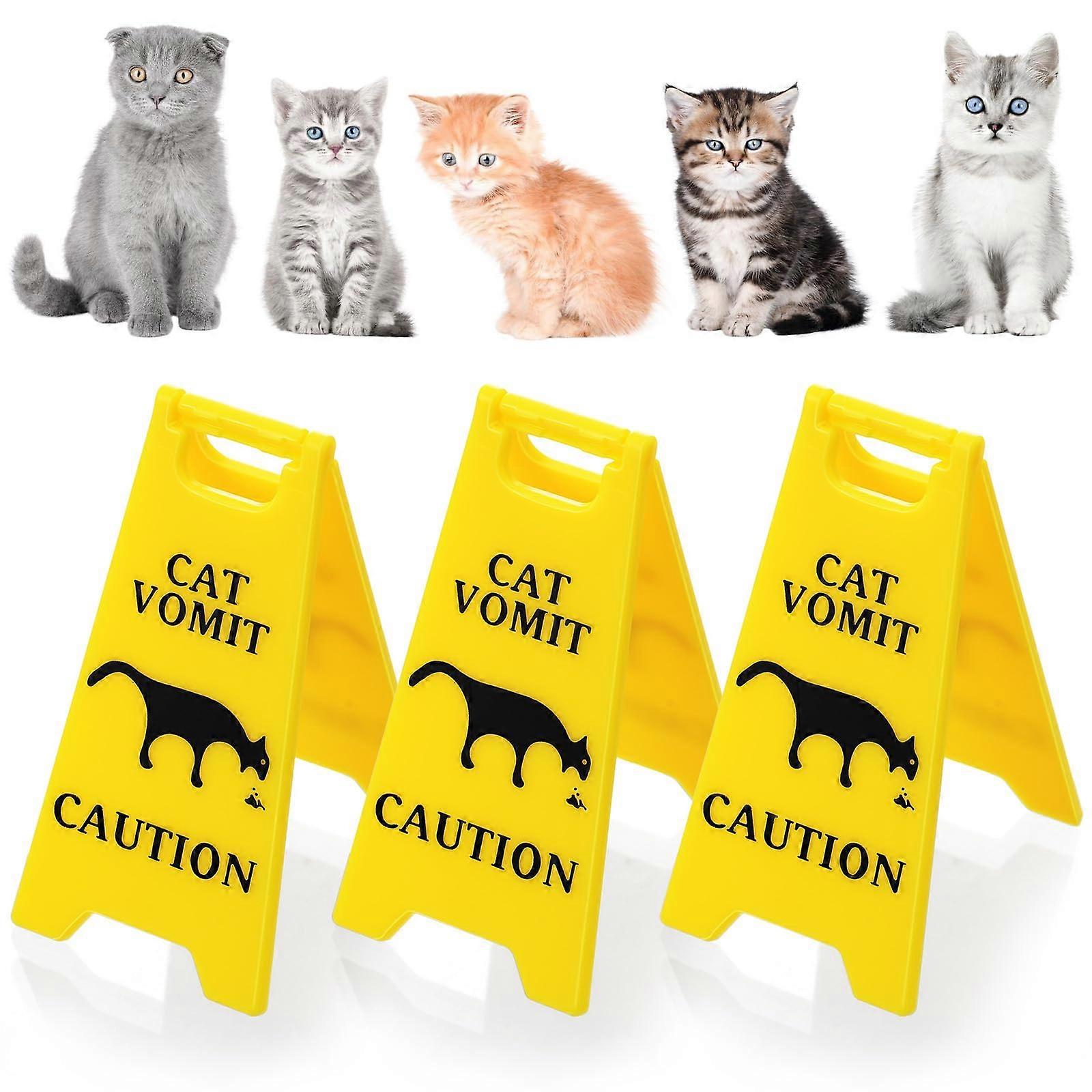 3 Pcs Cat Caution Sign Set, Funny Yellow Vomit Warning for Pet Owners, Quirky Desk and Home Decor
