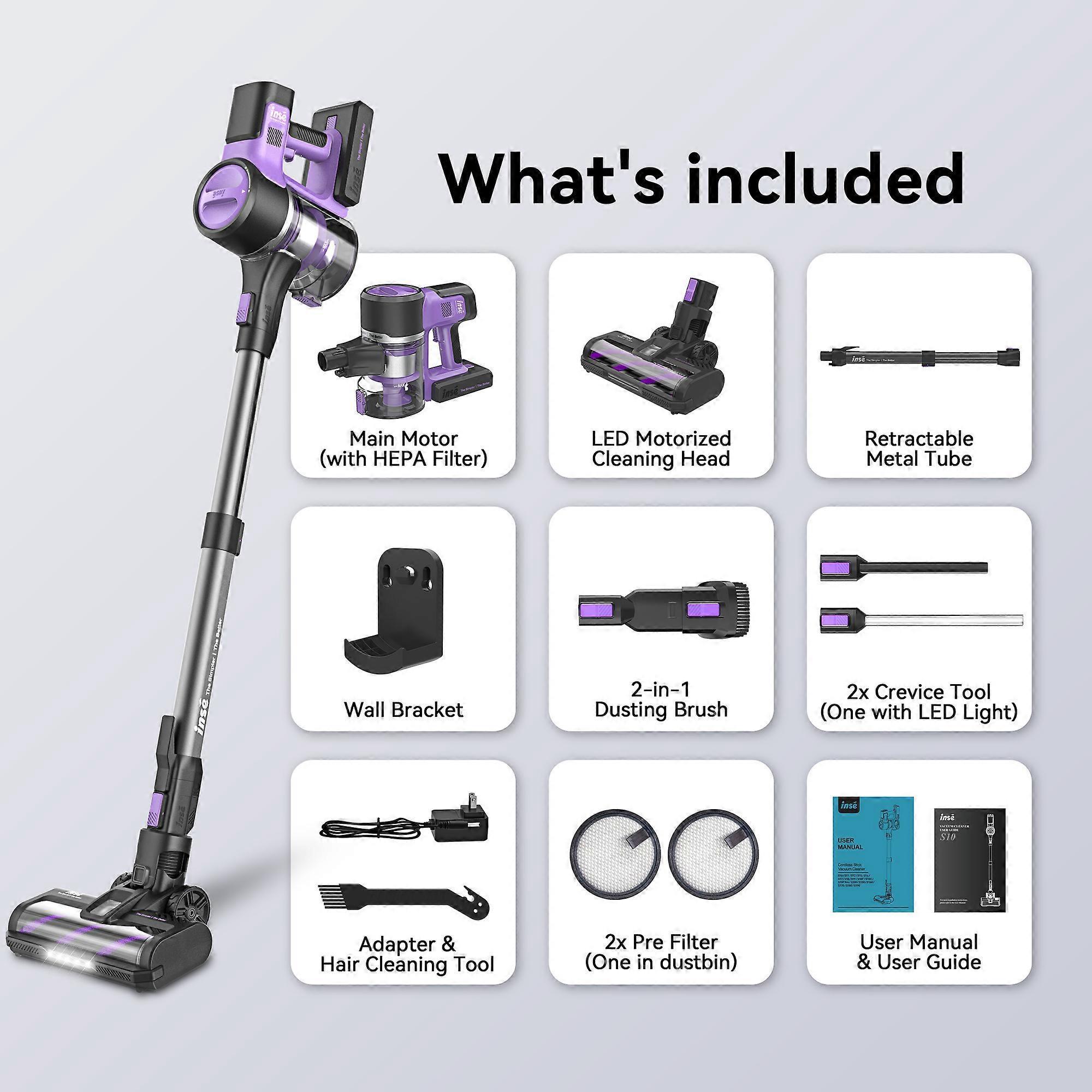 INSE S10 Cordless Vacuum Cleaner, 6-in-1 Stick Vacuum with 45Kpa Powerful Suction, Max 50 Min Runtime Rechargeable Battery