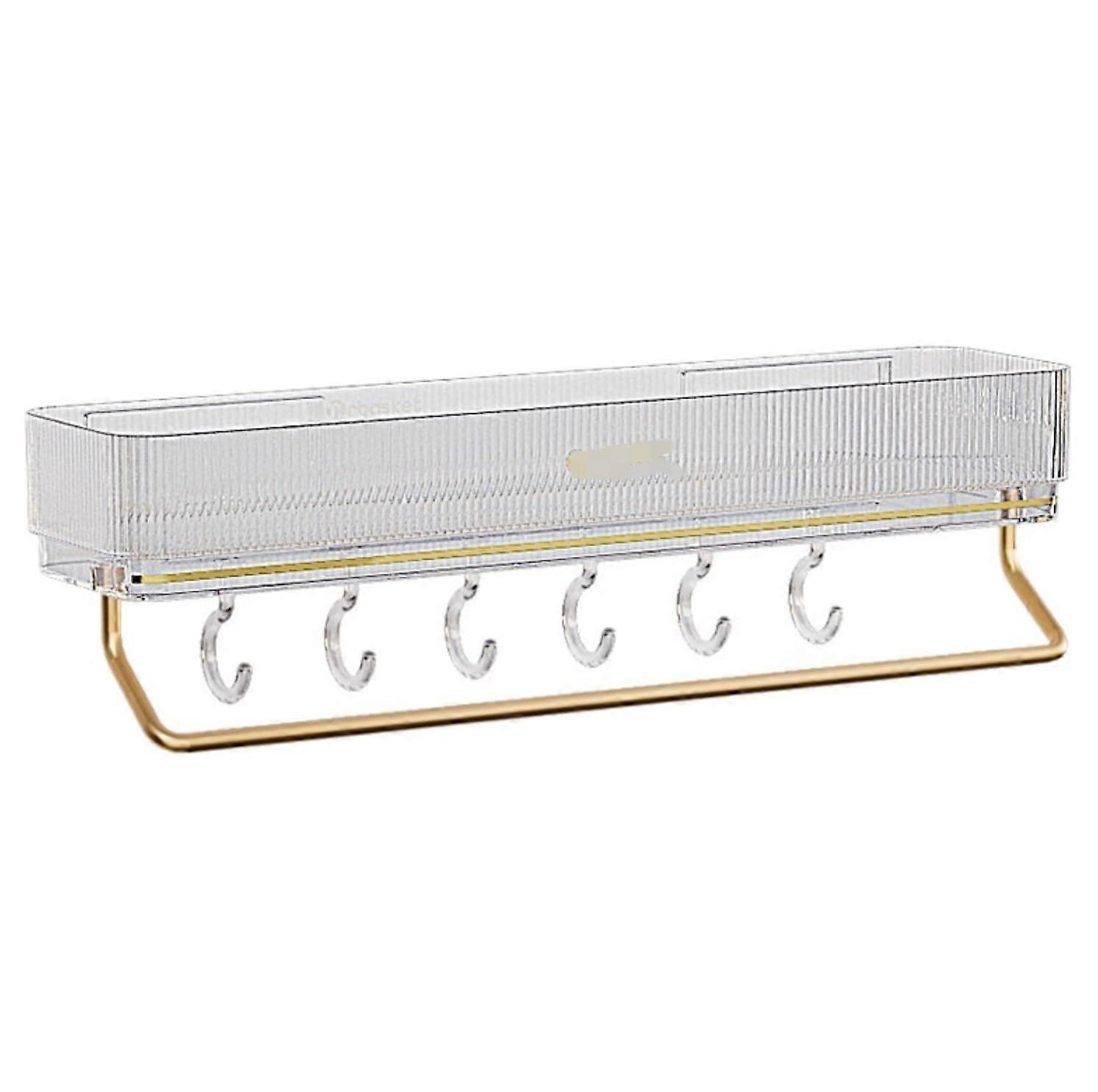 Bathroom Shower Caddy Adhesive Wall Shelf with Hooks No Drilling Storage Organizer Clear 45.1x12.3cm