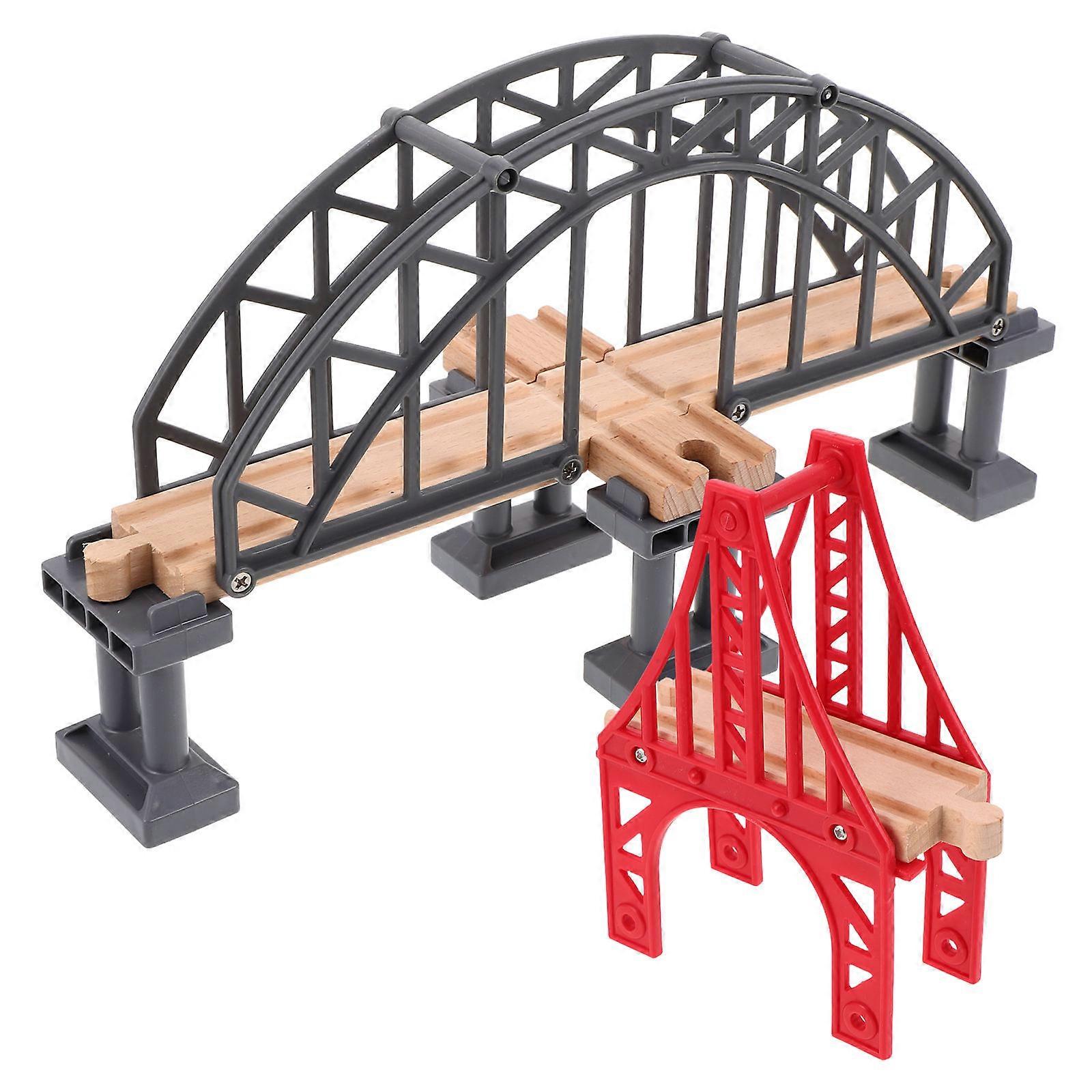 Train Track Bridge Toy for Educational Use with 2Pcs Wooden Bridge Set