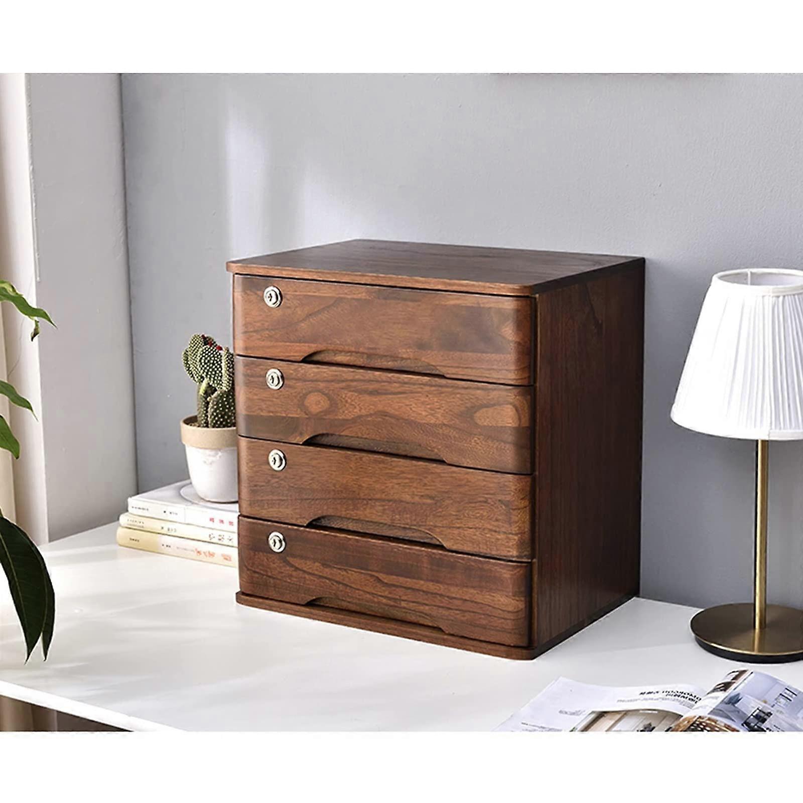 Solid Wood Desktop File Cabinet with Lock – 4 Drawer Organizer for Home Office Storage