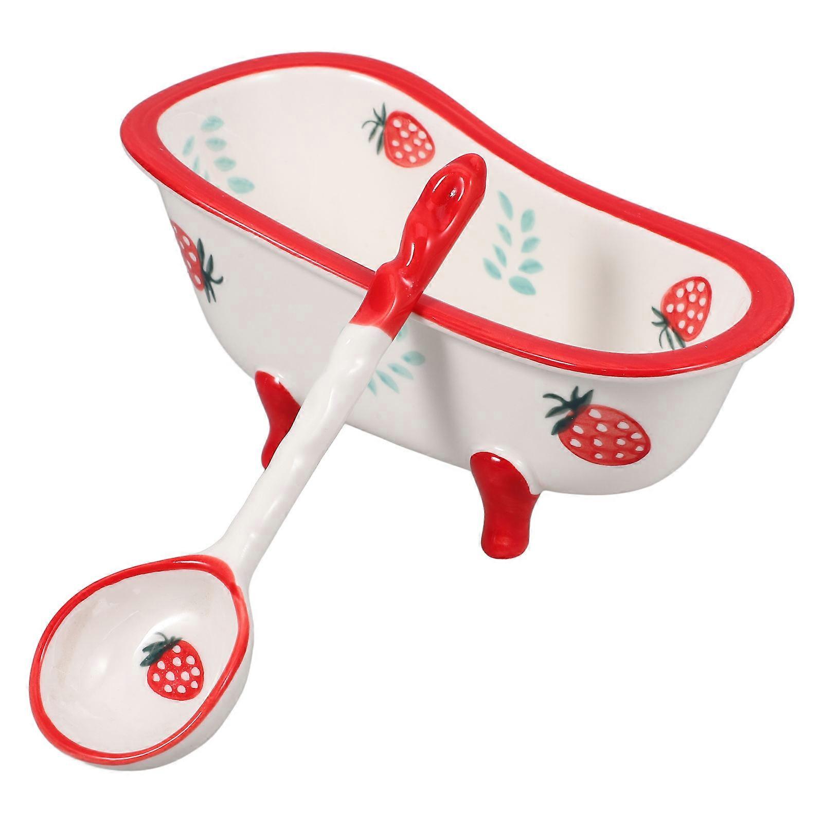 Sweet Dessert Bowl with Spoon for Snack Serving 1Set Ceramic Multi Color