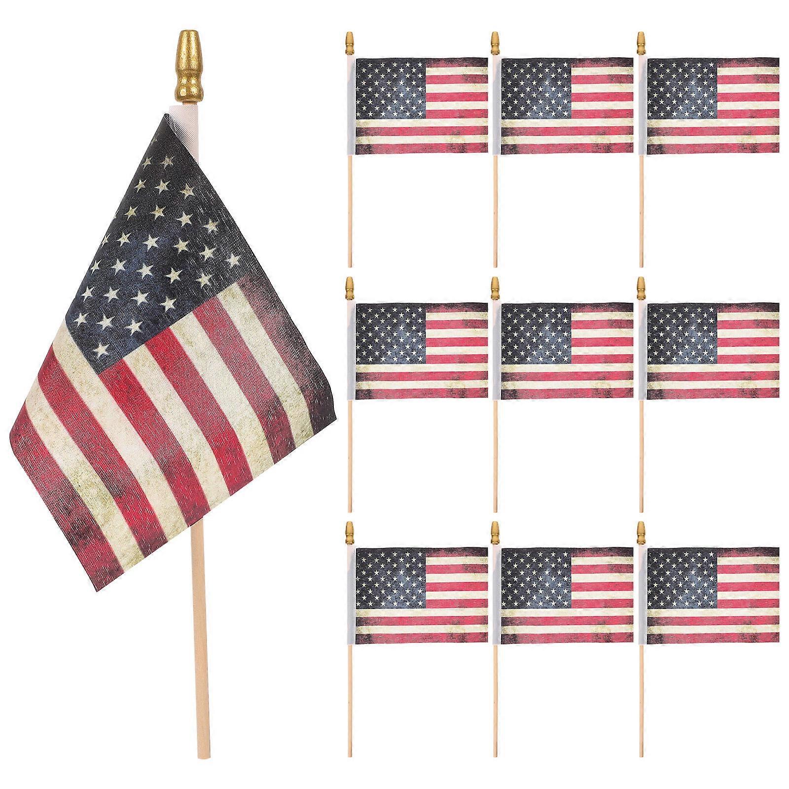 American Flag Handheld Polyester Flags for Celebration 10Pcs Set