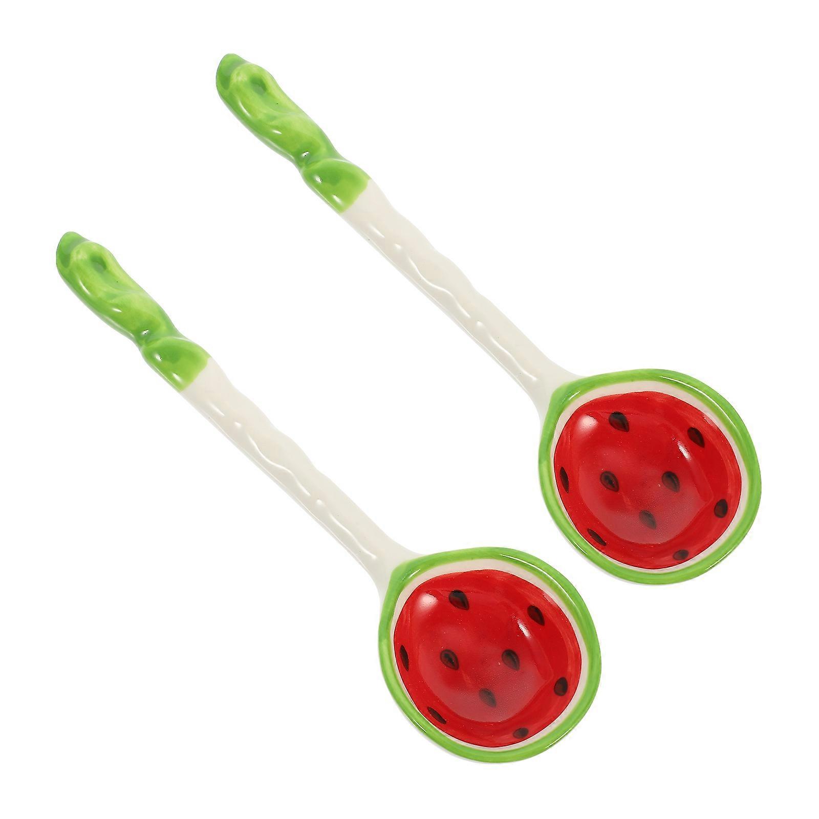 Kitchen Ceramic Spoons for Cooking Use 6Pcs Red Color Fruit Pattern