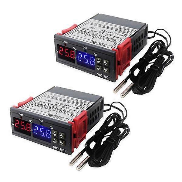 2x Stc-3008 Double Digital Incubator Thermostat Display Temperature Controller 12v