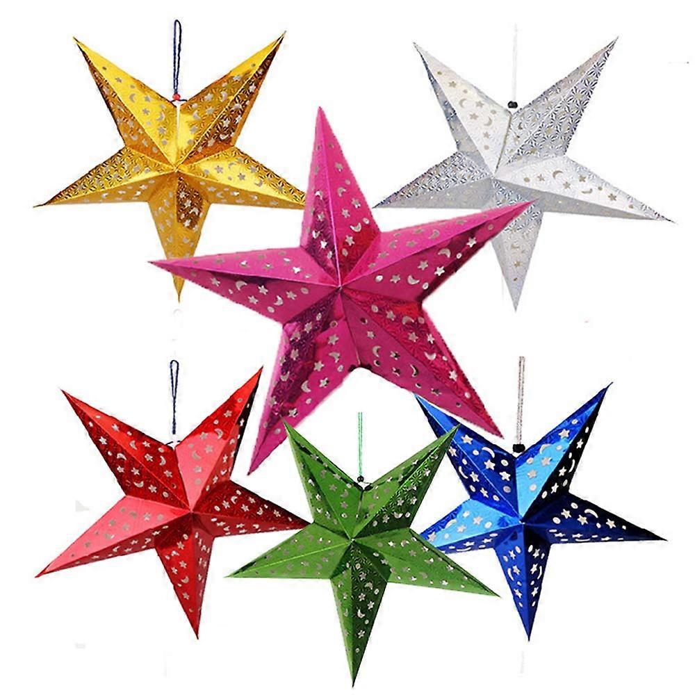 6 Pack Paper Star Lantern with Elegant Hollow Pattern, 3D Hanging Lampshade for Christmas Parties